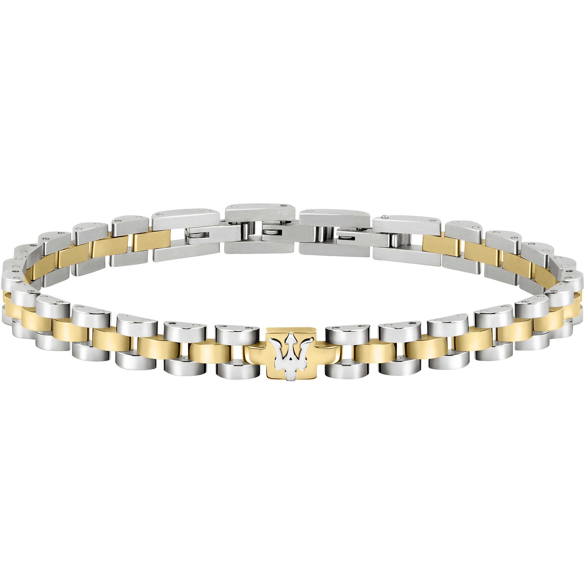 Bracciale Uomo Acciaio Maserati Logo Centrale dorato a maglia JM320AST09