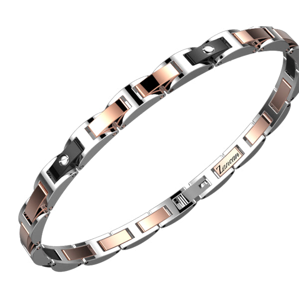 Bracciale Uomo Zancan Acciaio Nero Viti Rosè EHB320