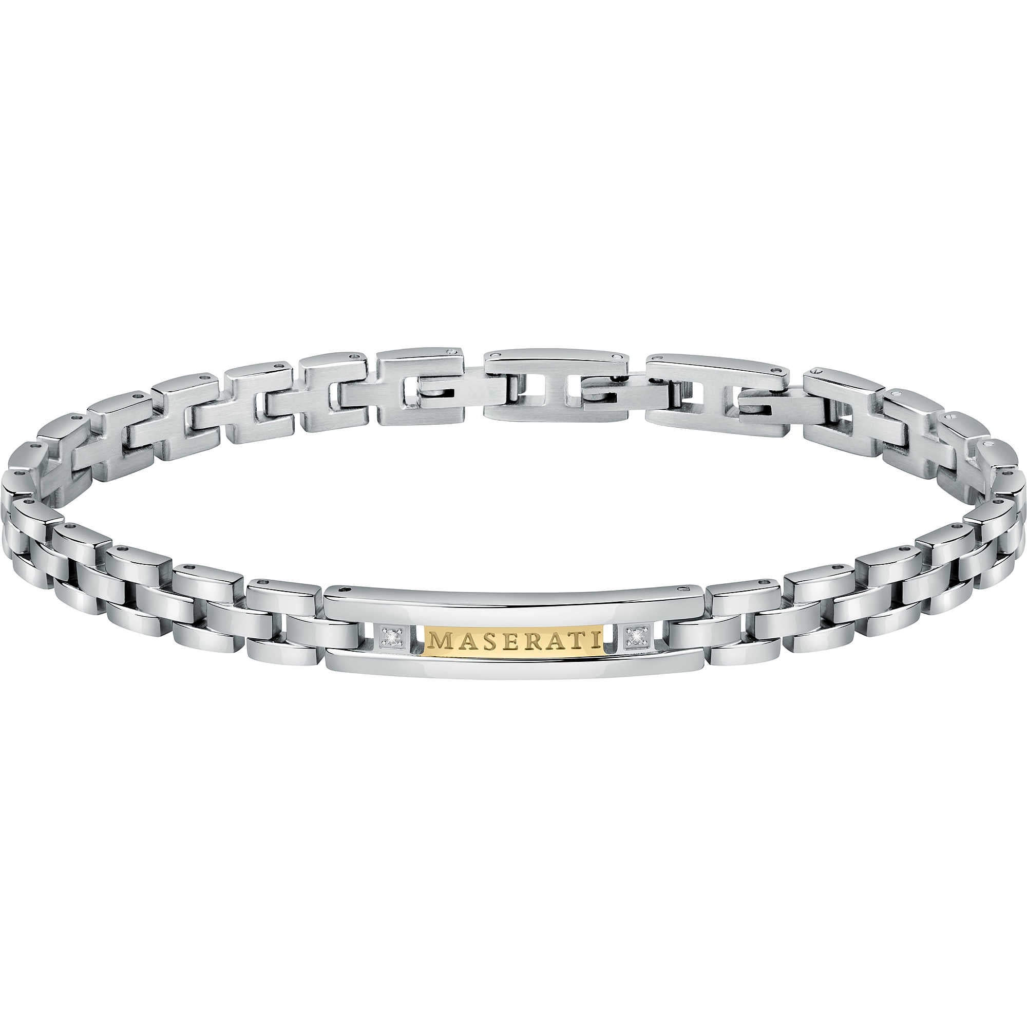 Bracciale Uomo Acciaio Maserati Logo Centrale Inciso e diamanti