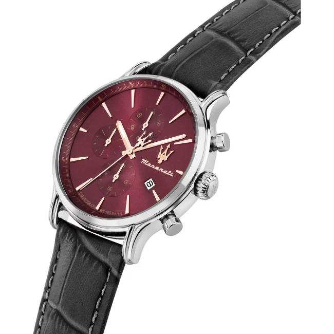 Orologio Uomo Maserati Epoca Slim Burgundy Acciaio Pelle Nera Quarzo Cronografo R8871618021