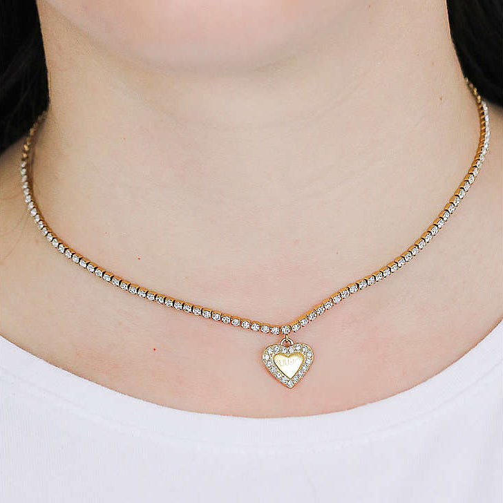 Collana Donna Liu Jo Acciaio Dorato Tennis Zirconi Cuore Oro Lucido LJ1554