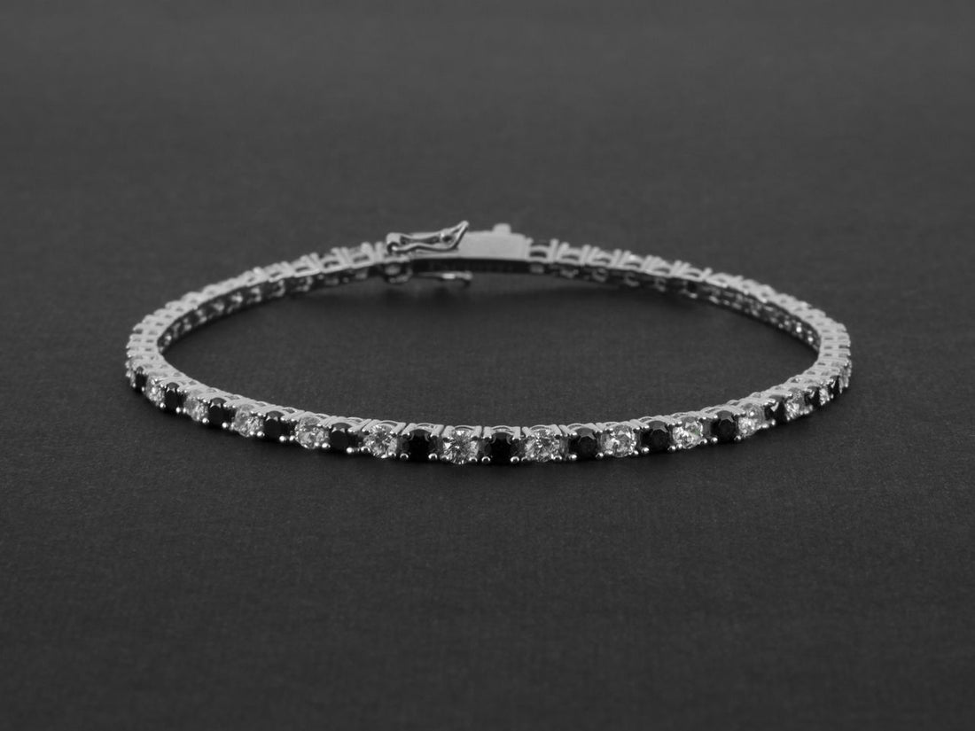 Bracciale Uomo Cesare Paciotti Tennis Argento 925 Zirconi Bianchi Neri JPBR2484B/19