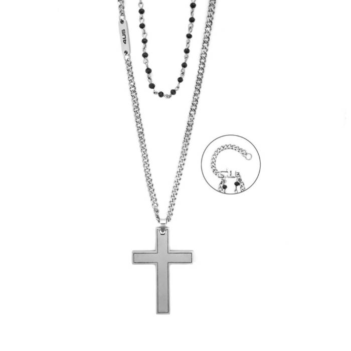 Collana Uomo 4US Cesare Paciotti Acciaio Doppio Filo Rosaio Croce 4UCL8650