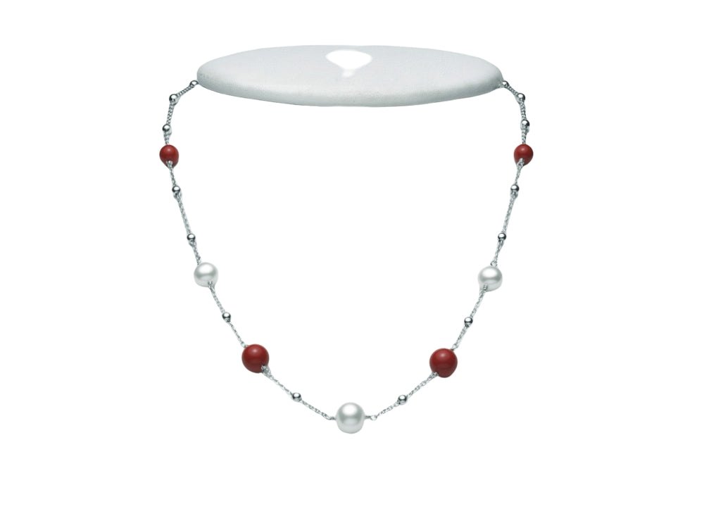 Collana Donna Miluna Argento 925 Perle e Pasta di corallo rosso PCL5828