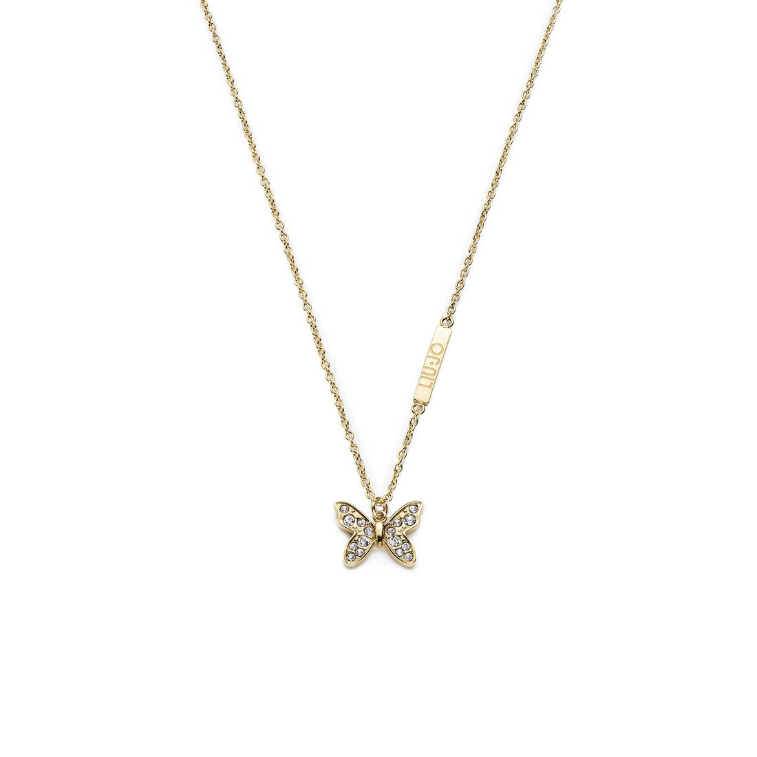 Collana Donna Liu Jo Acciaio Dorato Girocollo Farfalla Zirconi Targhetta LJ1877