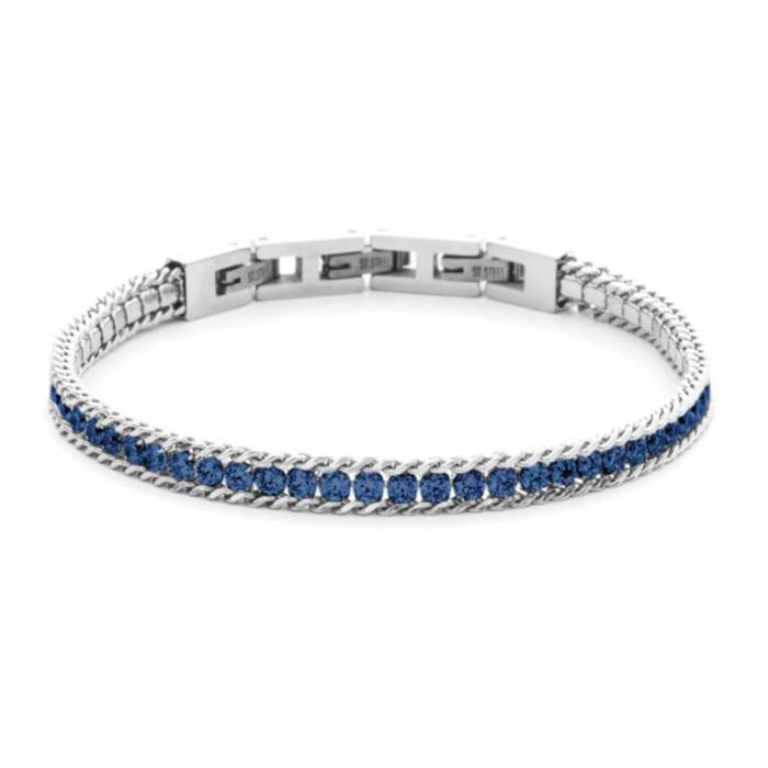 Bracciale Uomo 4US Cesare Paciotti Tennis Acciaio Zirconi Blu 4UBR8501