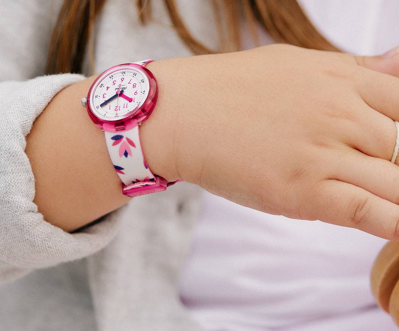 Orologio Bambina Swatch Flik Flak Marinette Quarzo Solo Tempo Foglie Rosa ZFPNP095