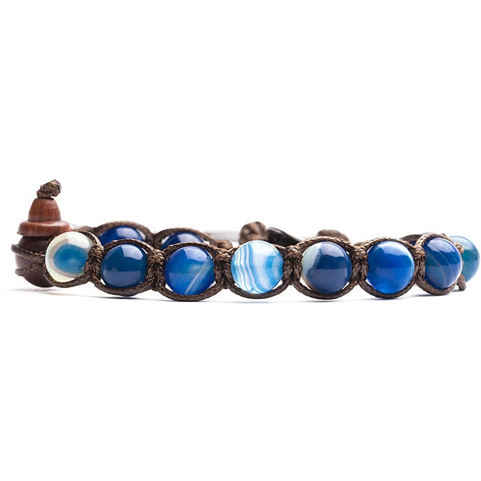 Bracciale Uomo Tamashii Pietra Agata Blu Striata Biglie Porta Fortuna BHS900-141