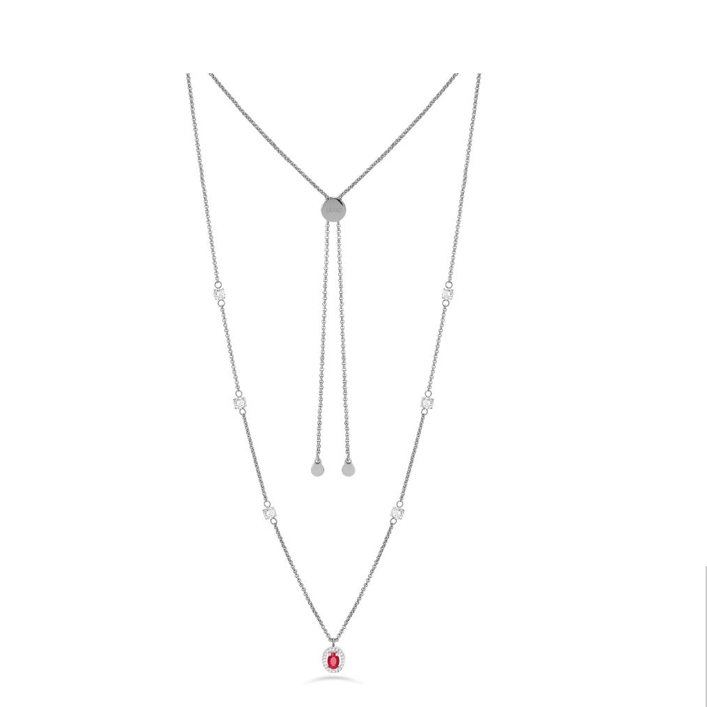 Collana Donna Liu Jo Acciaio Catena Rollò con pietra rossa a ovale LJ2291