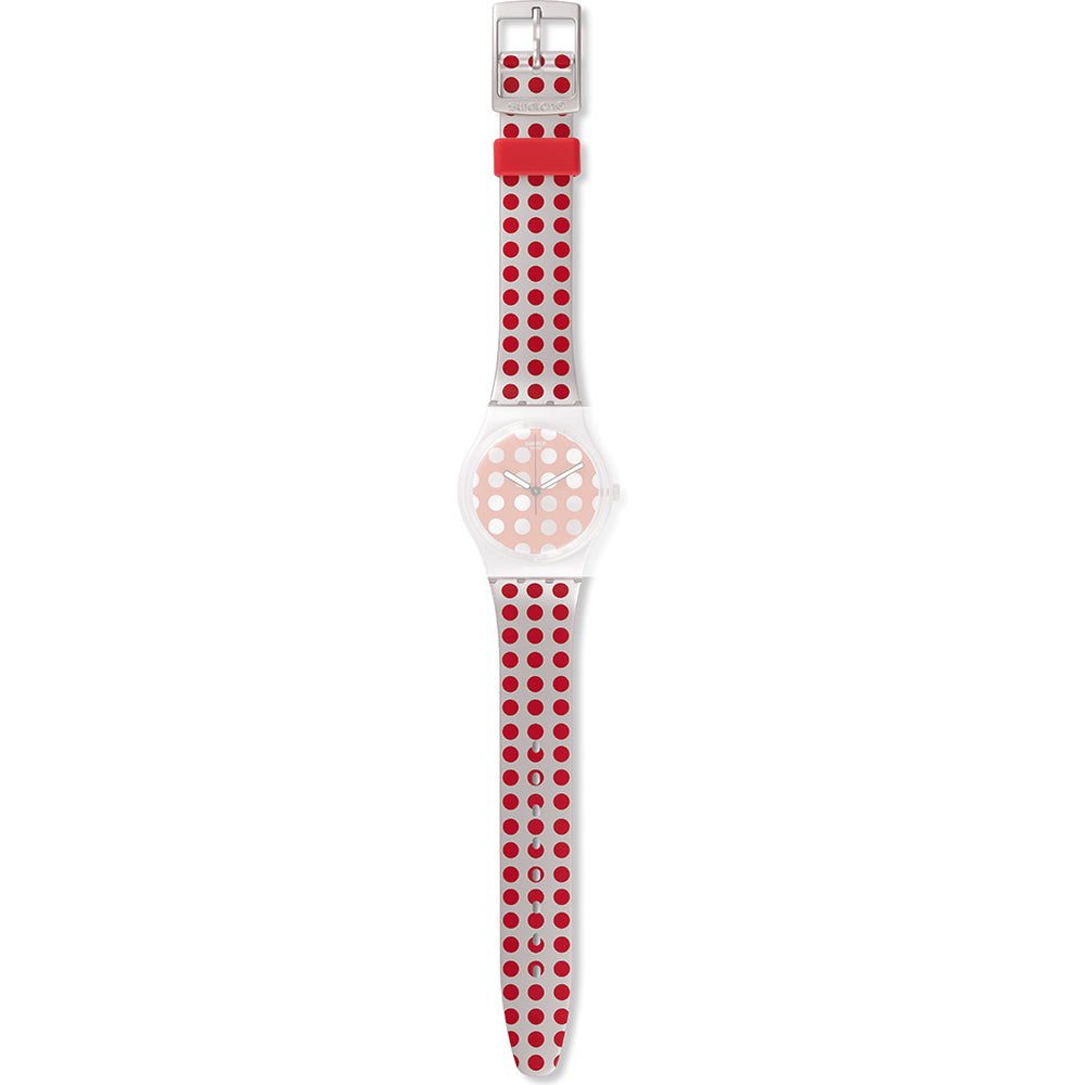 Orologio Bambino Swatch Quarzo Solo Tempo Gomma Rosso Grigio Pois GE240