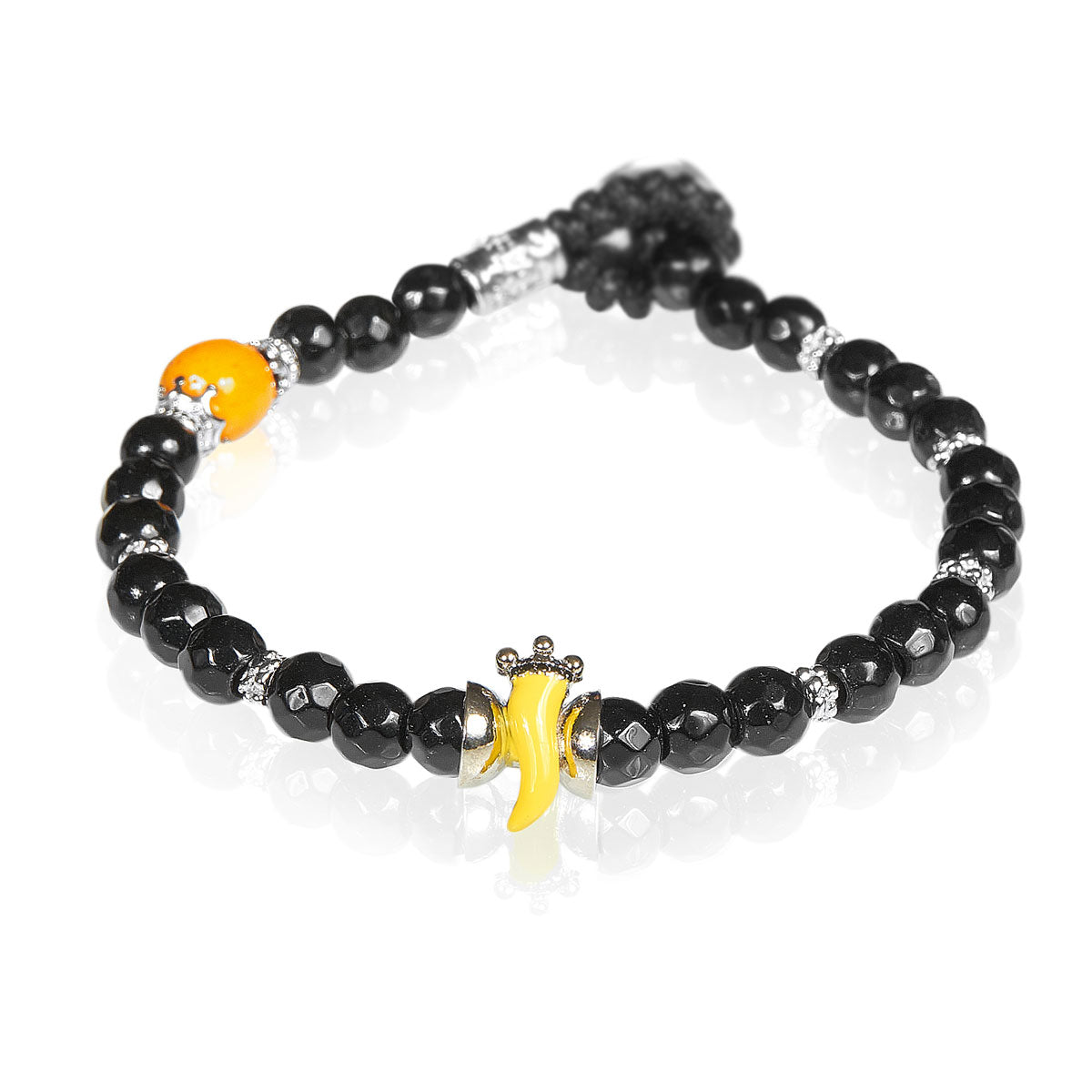 Bracciale Unisex Gerba Argento 925 Pietre Nere Sfaccettate Corno Giallo HORN20