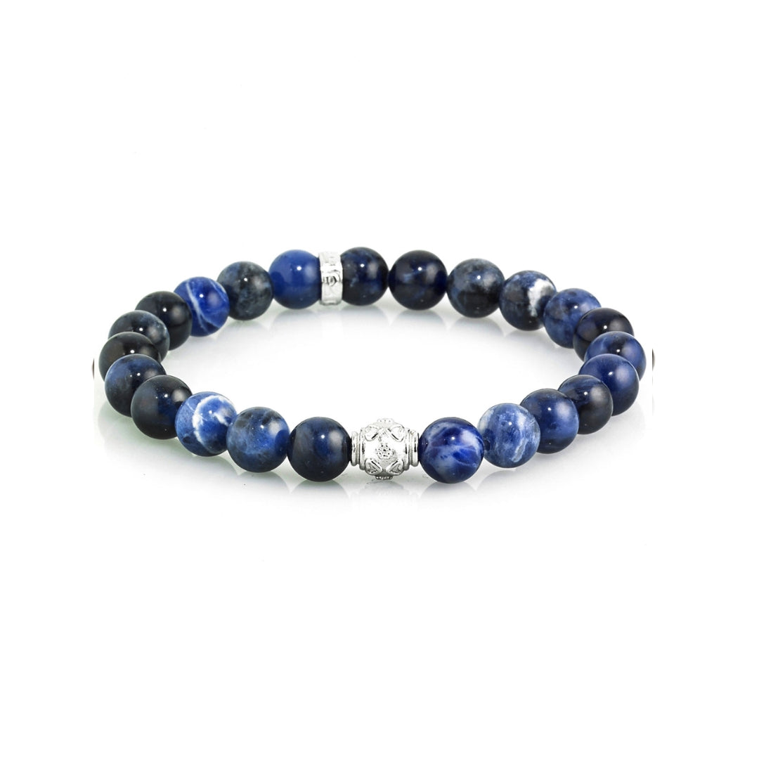 Bracciale Unisex Gerba Argento 925 Biglie Sodalite Blu Elastico 316