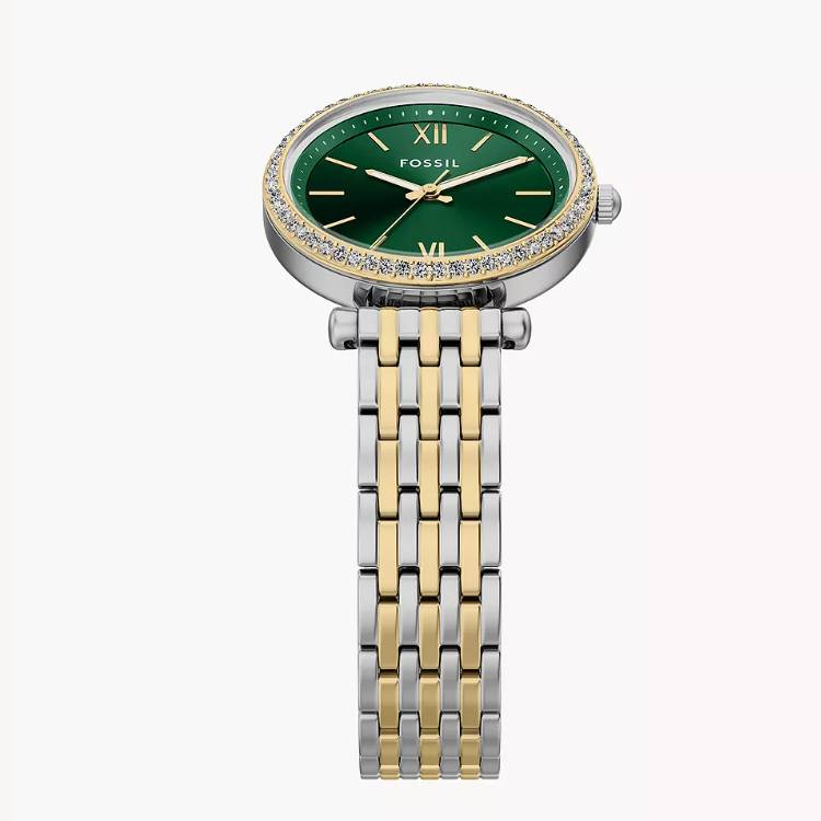 Orologio Donna Fossil Carlie Mini Tre Sfere Acciaio Bicolore Verde Quarzo Solo Tempo ES5439