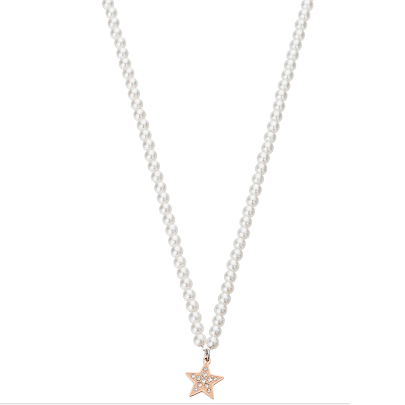 Collana Donna Liu Jo Acciaio Perle Bianche Stella Rosè Zirconi Bianchi LJ2159