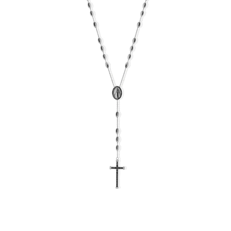 Collana Uomo Liu Jo Acciaio Rosario Croce Zirconi Neri MLJ548