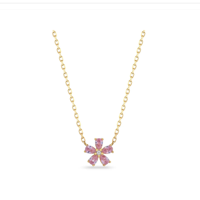 Collana Donna Laura P. Argento Dorato 925 Ciondolo Con Fiore Rosa CL0126GRS
