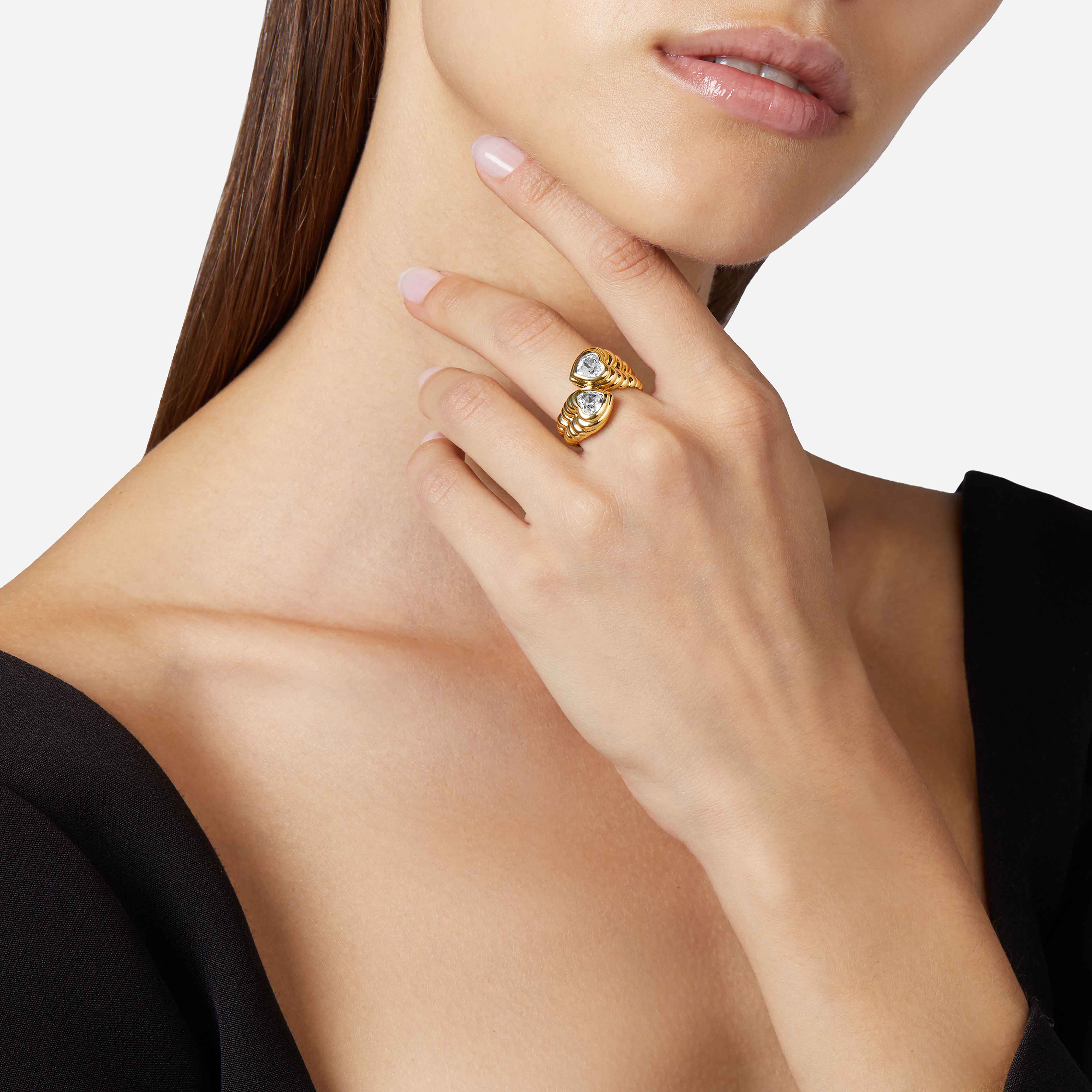 Anello Donna Chiara Ferragni Acciaio Dorato Cuori Grandi Intreccio J19AXP13016