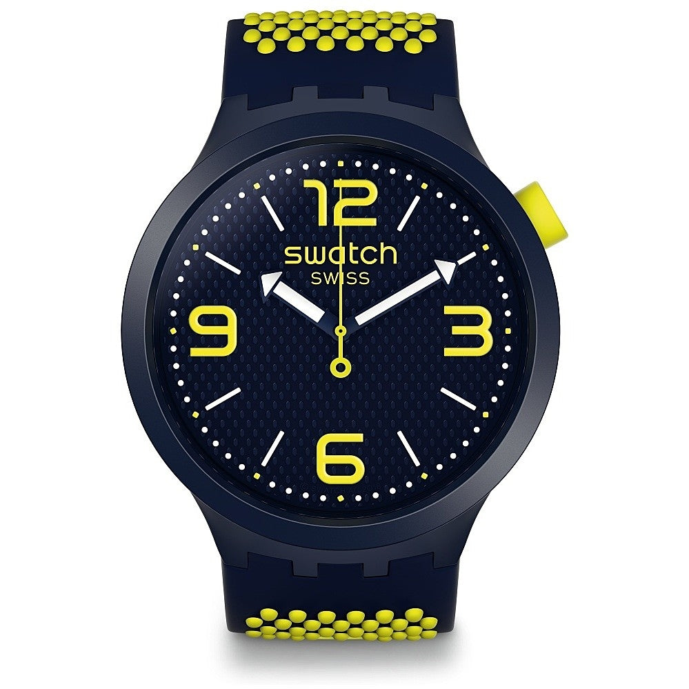 Orologio Uomo Silicone Gomma Swatch Big Bold Blu Giallo Quarzo Numeri 47mm