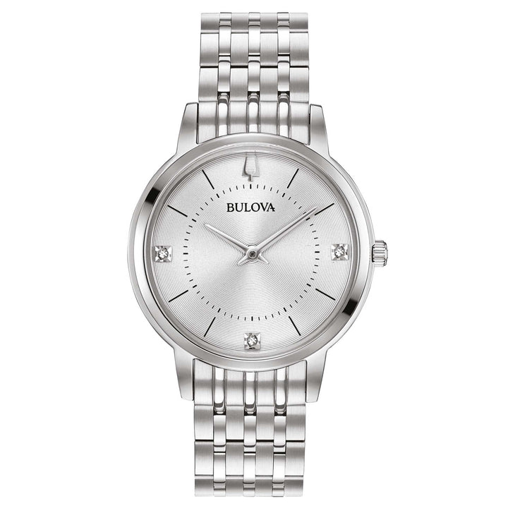 Orologio Donna Bulova Quarzo Solo Tempo Argentè Ultra Slim Acciaio Diamanti 96P183