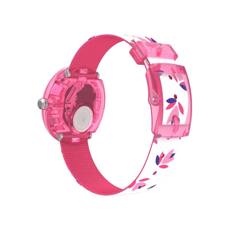 Orologio Bambina Swatch Flik Flak Marinette Quarzo Solo Tempo Foglie Rosa ZFPNP095