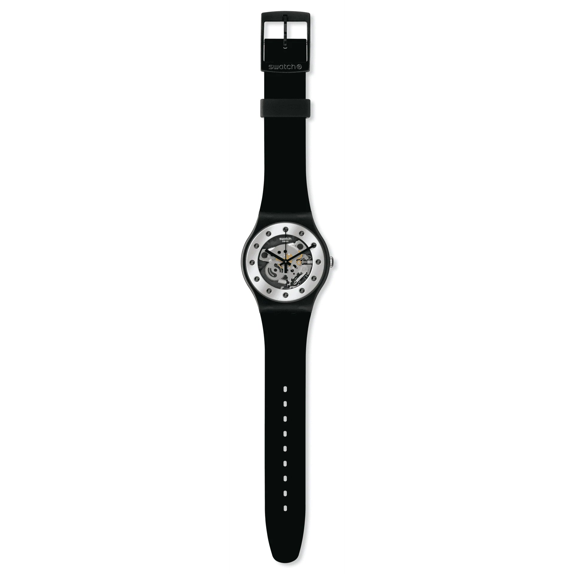 Orologio Uomo Swatch Quarzo Solo Tempo Silver Glam Scheletrato Nero SO29B109
