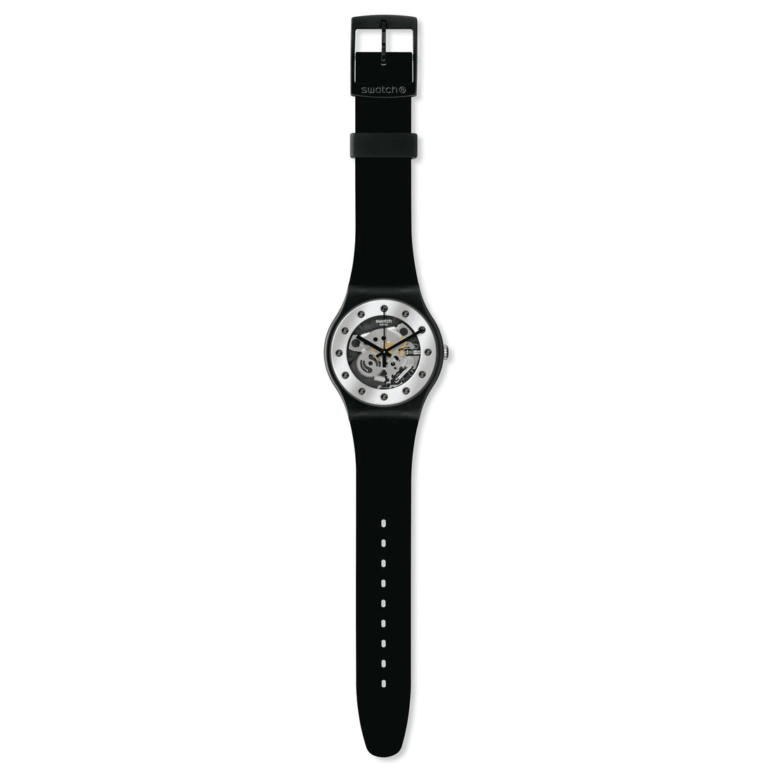 Orologio Uomo Swatch Quarzo Solo Tempo Silver Glam Scheletrato Nero SO29B109