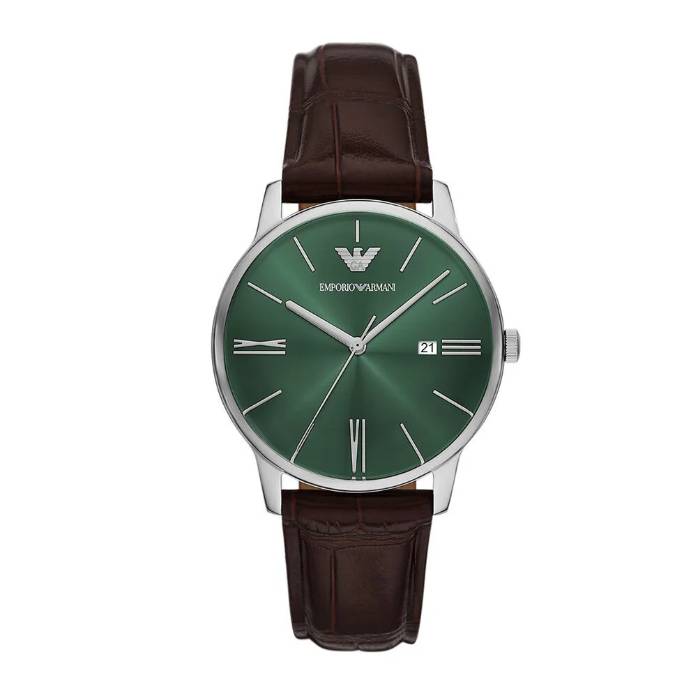 Orologio Uomo Emporio Armani Quarzo Data Verde Pelle Marrone AR11672