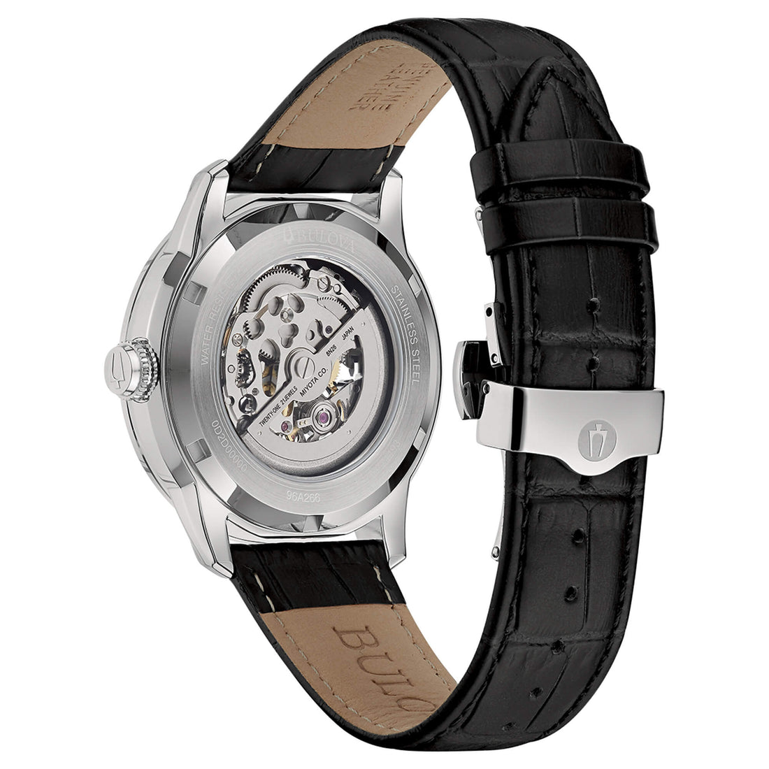 Orologio Uomo Bulova Automatico Sutton Scheleton Pelle Nero Acciaio 96A266