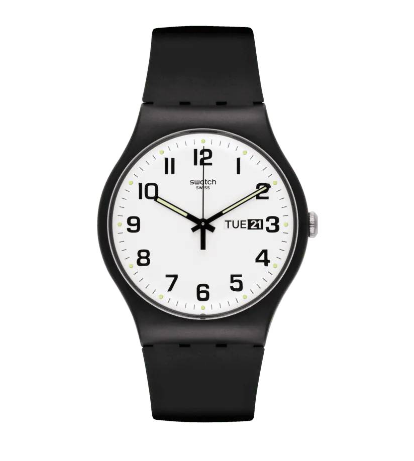Orologio Uomo Swatch Quarzo Solo Tempo Numeri Doppia Data Nero SO29B703
