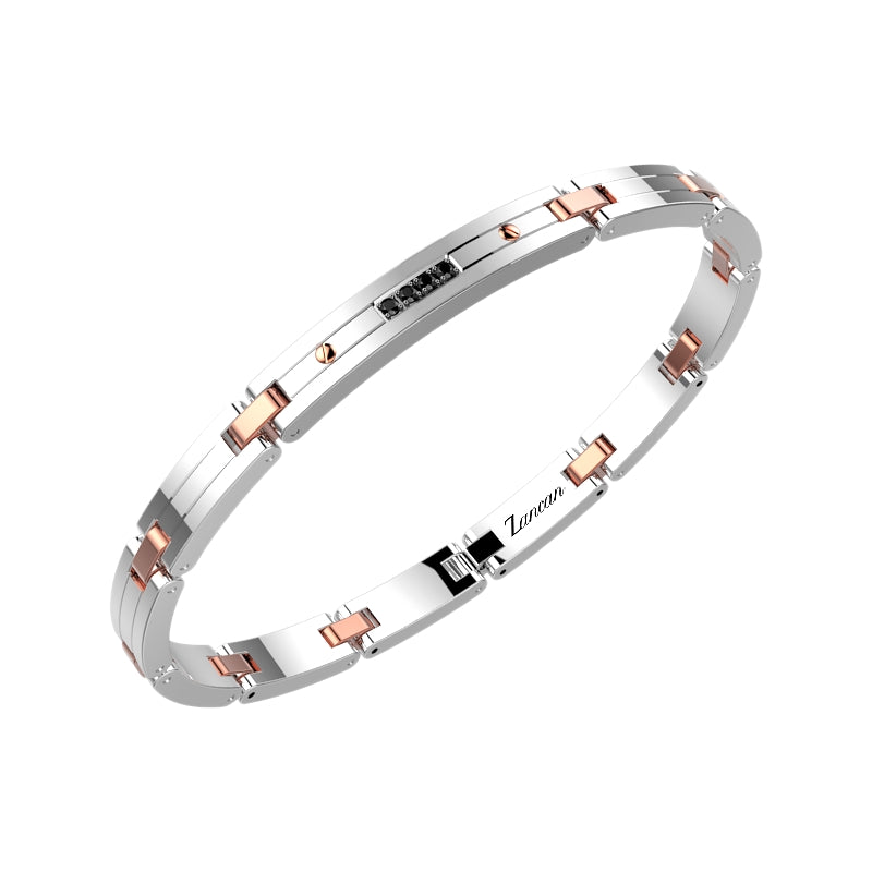 Bracciale Uomo Acciaio Zancan PDV Rosè Zirconi Neri EHB318