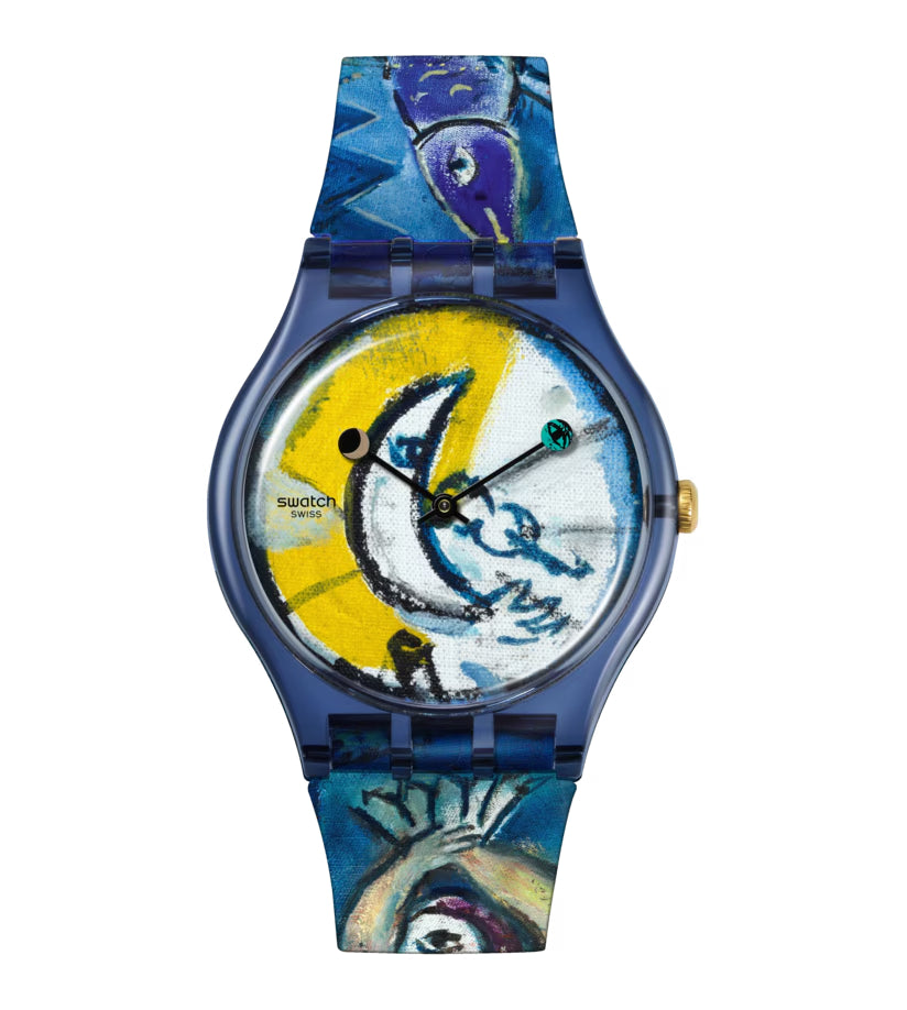 Orologio Unisex Swatch Chagall's Blue Circus Multicolore SUOZ365