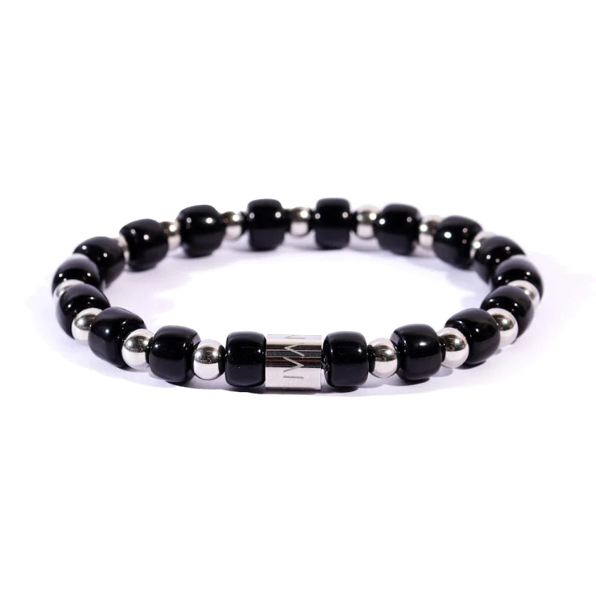 Bracciale Uomo Ivan Basile Elastico Acciaio Pietra Ceramica Nero LV_20-M