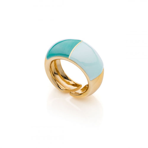 Anello Donna Unoaerre Bronzo Lucido Fascia Dorata Smalto Azzurro 007EXA0020003