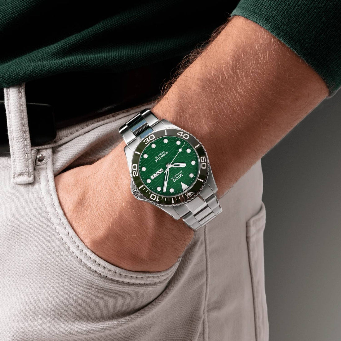 Orologio Uomo Mido Acciaio Ocean Star Calibro 80 Automatico Verde M0424301109100