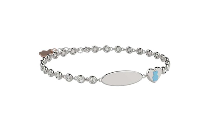 Bracciale Bambina Nanàn Argento Dorato 925 Tennis Cuore Orsetto Celeste NAN0515