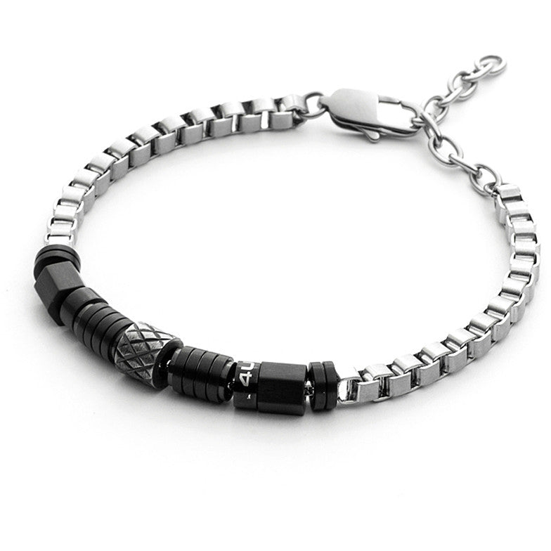 Bracciale Uomo 4US Cesare Paciotti acciaio Bianco e povd nero 4UBR3786