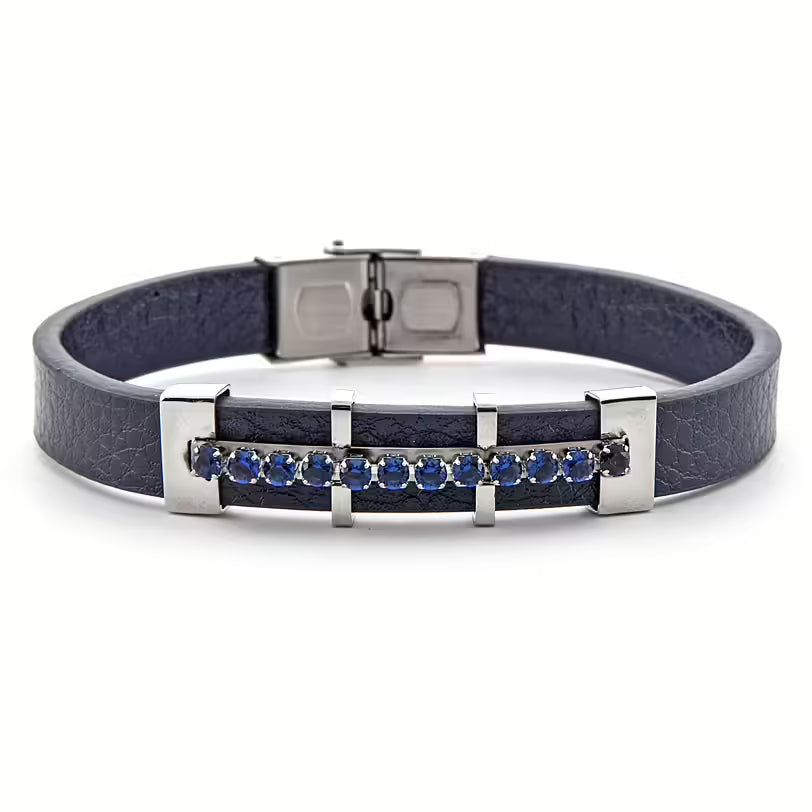 Bracciale Uomo 4US Cesare Paciotti Acciaio Pelle Semirigido Zirconi Blu 4UBR6211