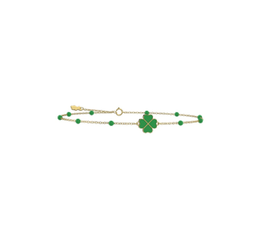 Bracciale Bambino Nanan Oro 9 KT con quadrifoglio verde NGLD0087