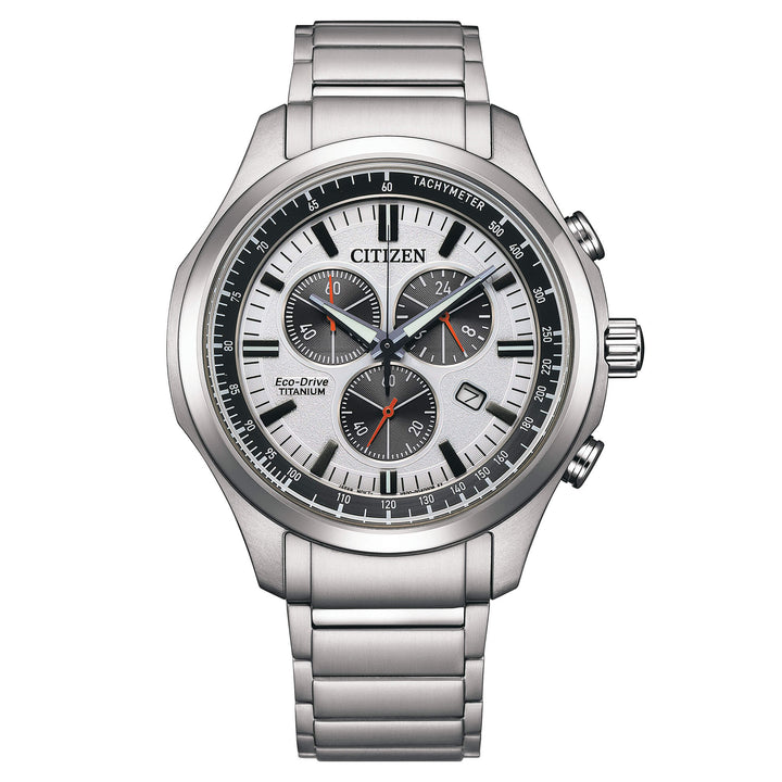 Orologio Uomo Citizen Titanio Eco-Drive Quarzo Cronografo Data Bianco AT2530-85A