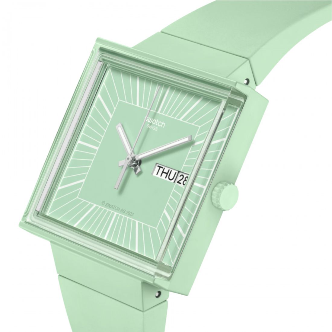 Orologio Unisex Swatch What IF Cassa Quadrata Verde Menta Quarzo Doppia Data SO34G701