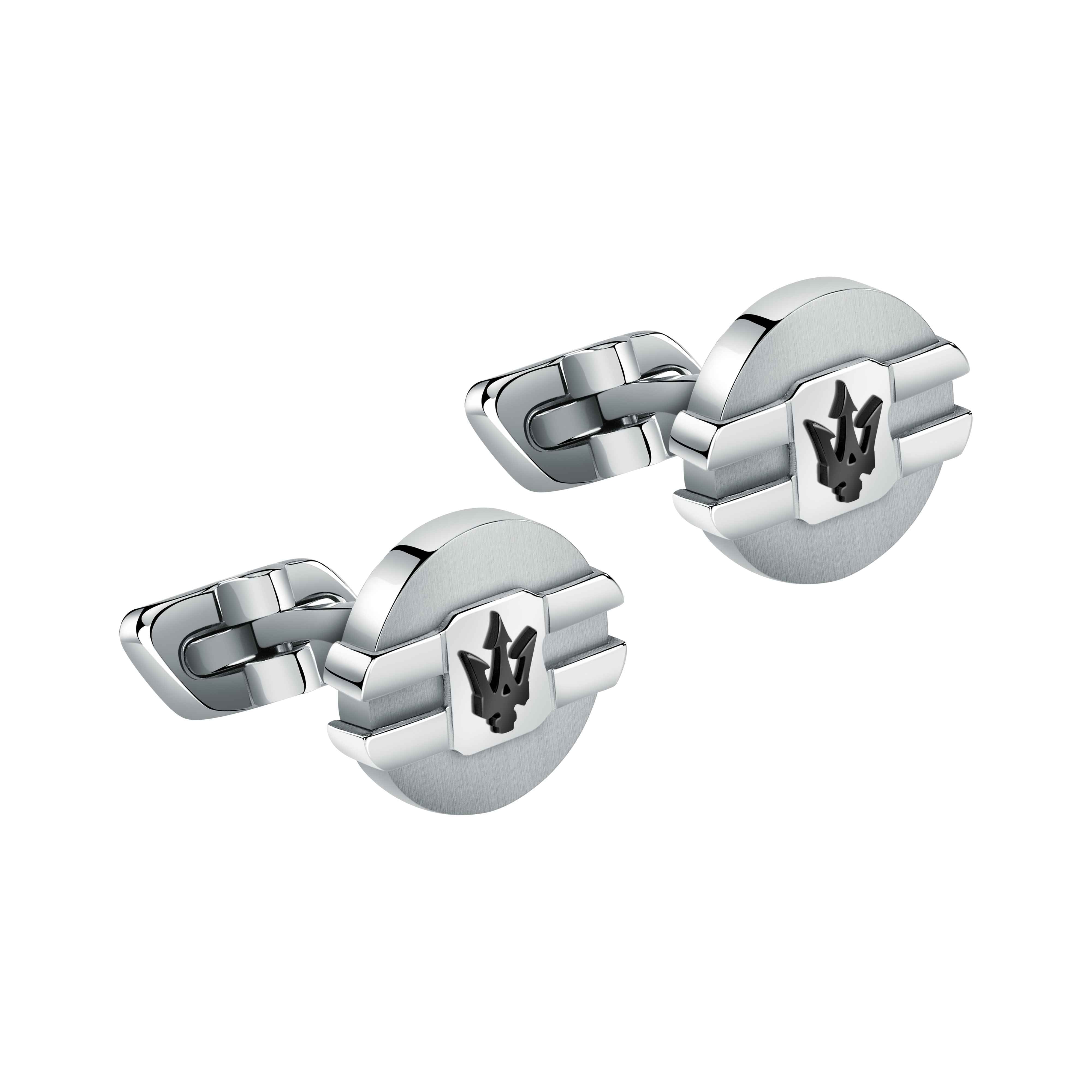 Gemelli Uomo Maserati Acciaio Lucido Satinato Logo Ceramica Nera JM223ATK21