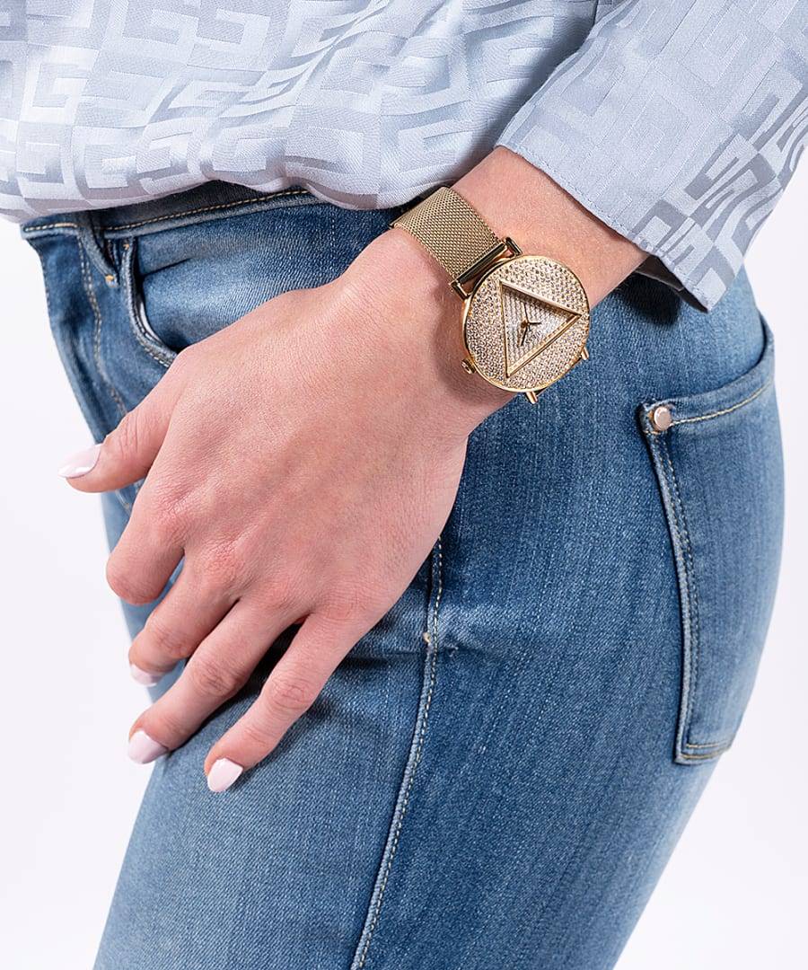 Orologio Donna Guess Quarzo Solo Tempo Zirconi Acciaio Dorato Maglia Milano GW0477L2