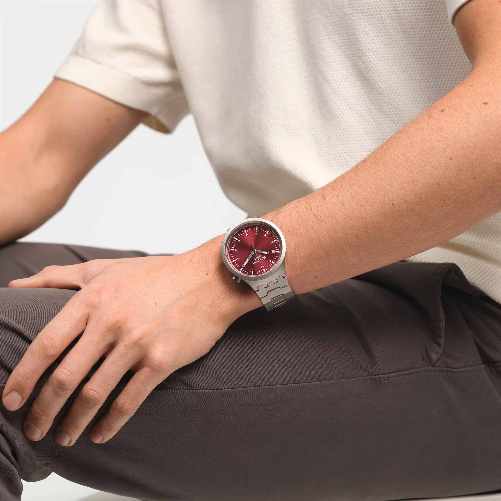 Orologio Unisex Swatch Acciaio Big Bold Scarlet Shimmer Rosso Lucido SB07S104G