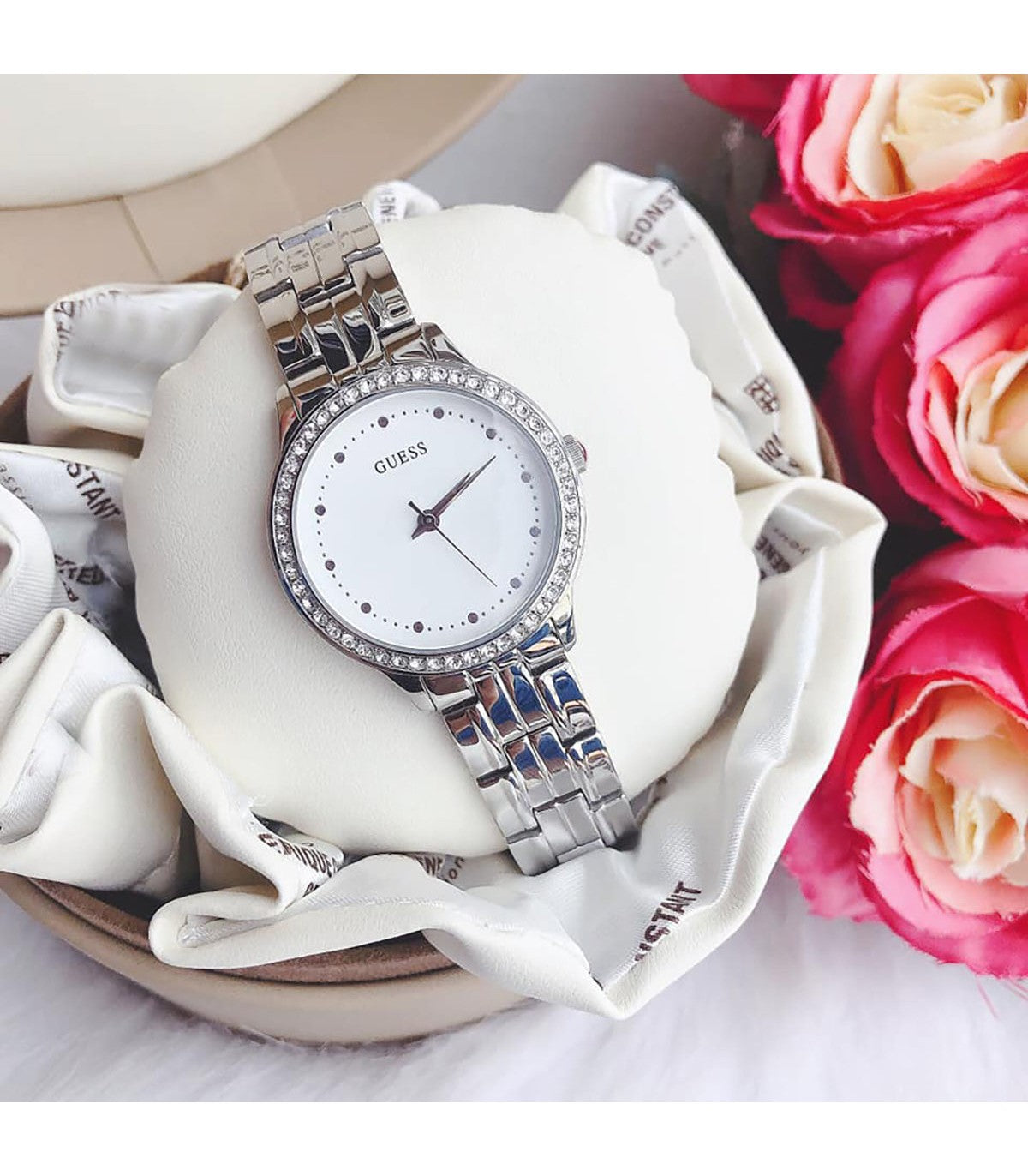 Orologio Donna Guess Quarzo Solo Tempo Acciaio Zirconi Bianchi W1209L1