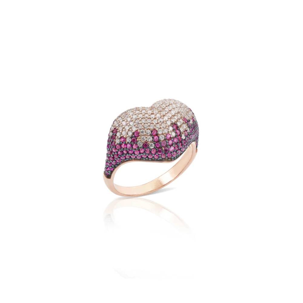 Anello Donna Sogni Argento 925 Pavè Cuori Zirconi Colorati Misura 16 AN054RR