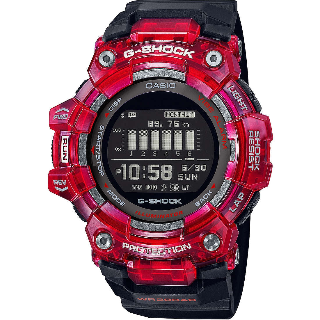Orologio Uomo Casio G-Shock G-Squad GBD-100SM-4A1ER Digital Rosso Nero Bluetooth