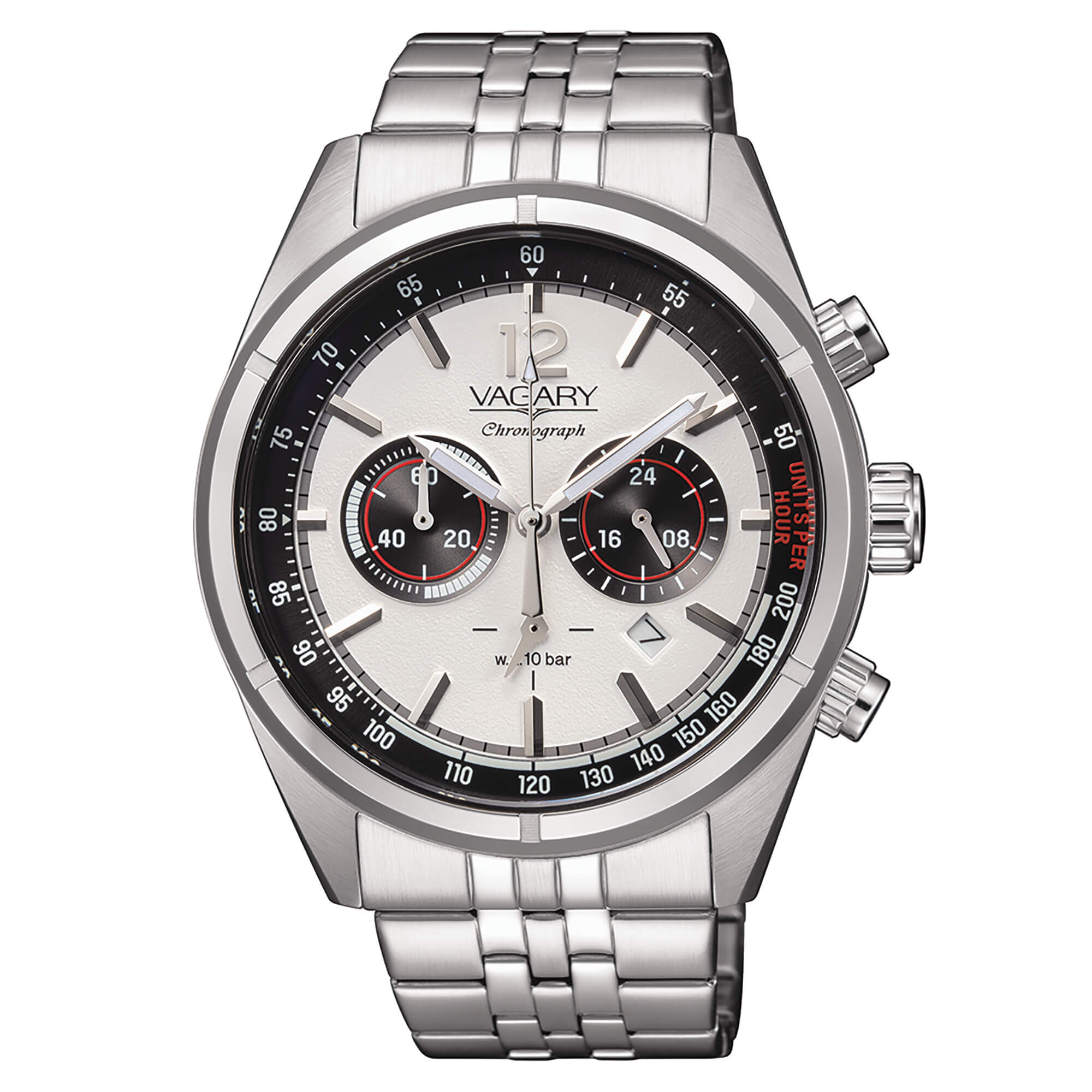 Orologio Uomo Vagary Acciaio Cronografo Quarzo Data Bianco Nero IV4-811-11