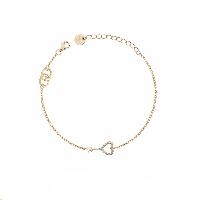 Bracciale Donna Liu Jo Argento 925 Dorato Chiave Cuore Zirconi Bianchi ALJ340