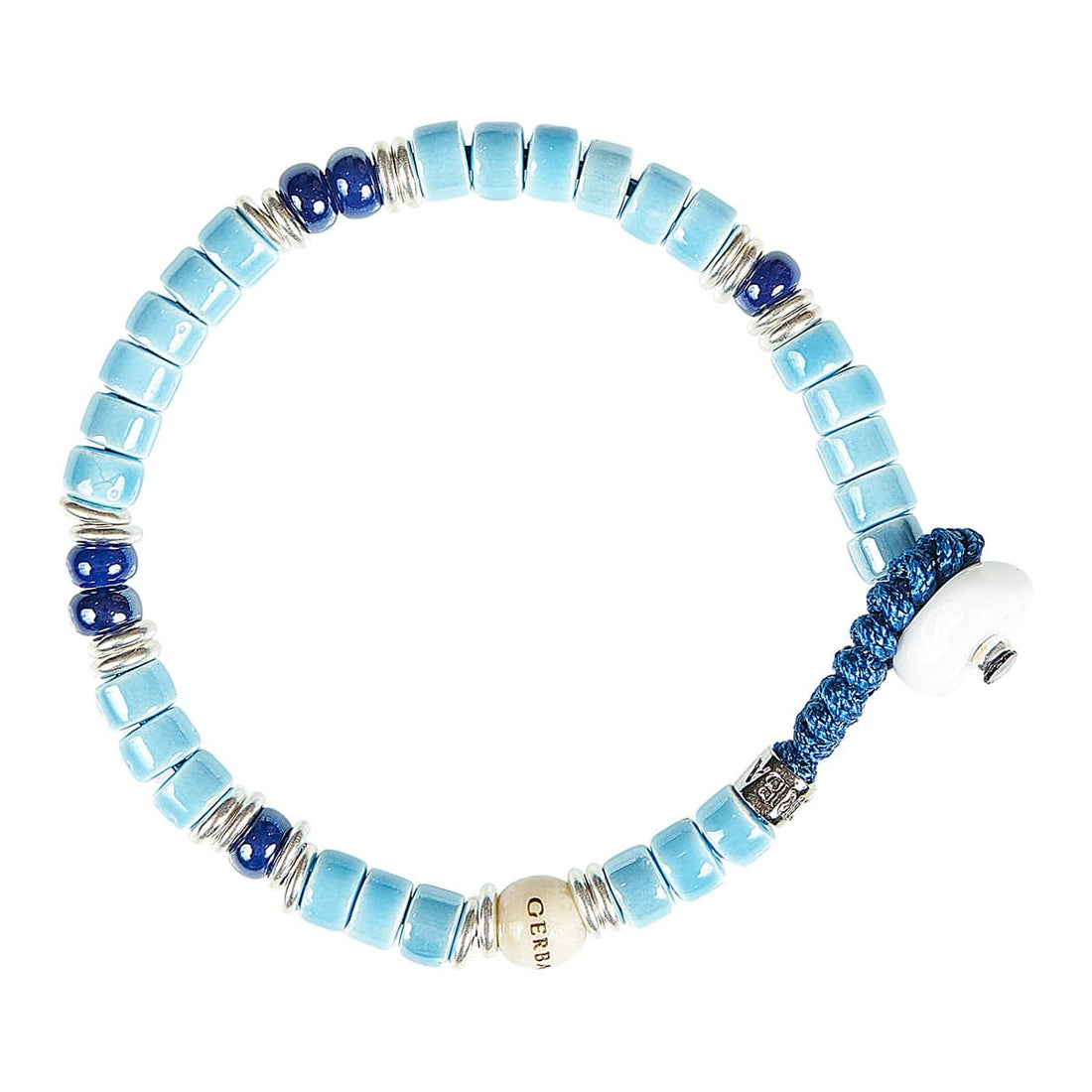 Bracciale Unisex Gerba Argento 925 Pietre Turchese Blu Murrina Liscia LC16
