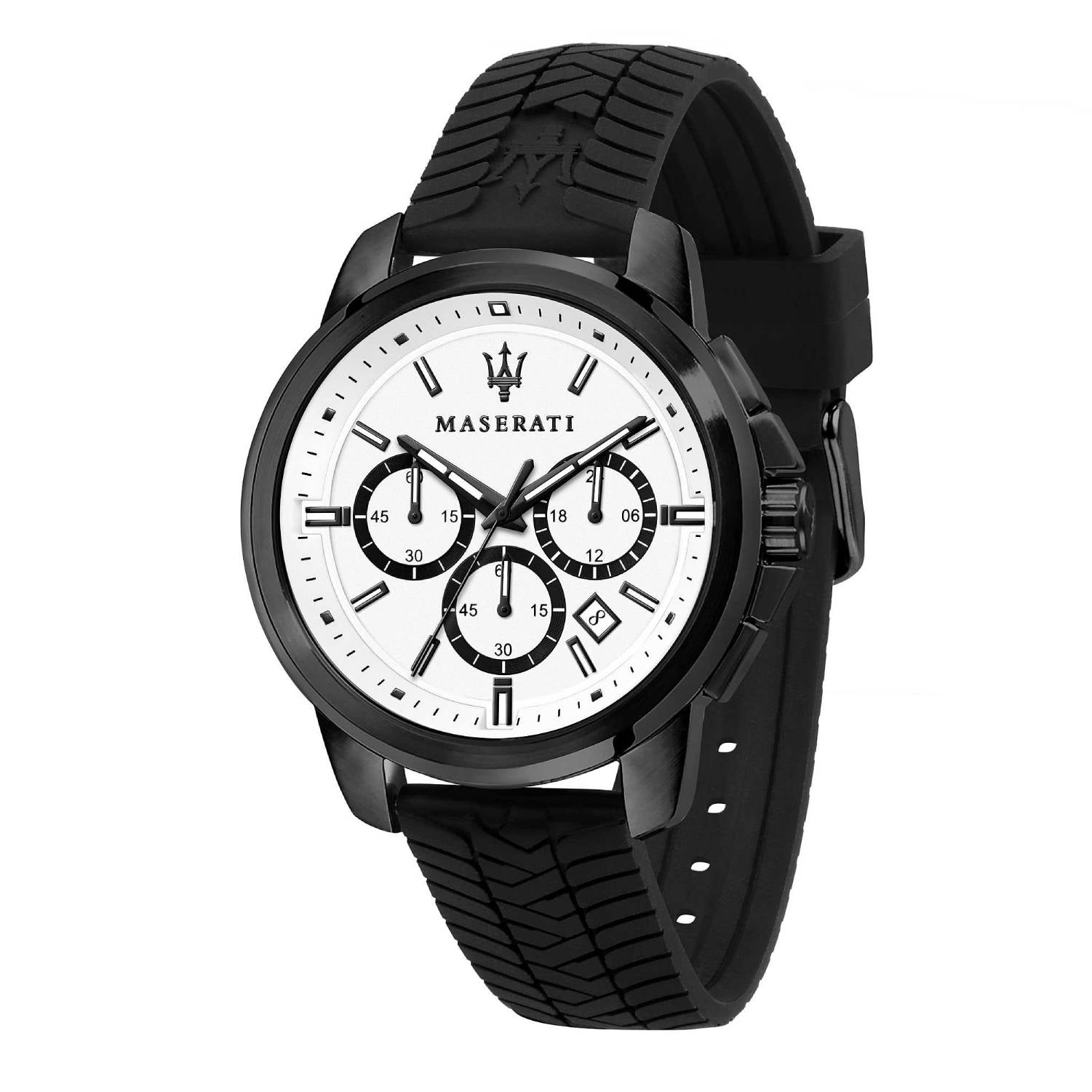 Orologio Uomo Acciaio Maserati Gomma Cronografo Bianco Nero Data R8871621010